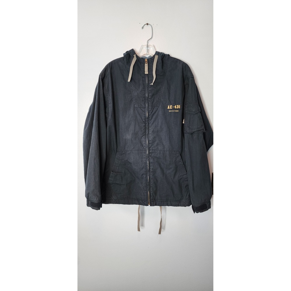 Vtg American Eagle Outfitters AE 431 Mens Jacket Hooded‎ Full Zip Black XS